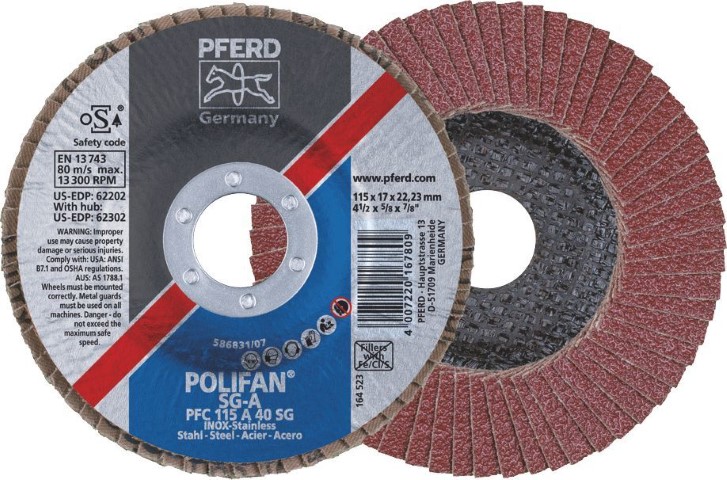 PFERD DISC FLAP ALUMINIUM OXIDE 100 X 22MM 40GRIT FLAT PREMIUM